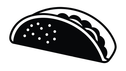 Simple black and white taco icon. A minimalist vector illustration of traditional Mexican food, perfect as a graphic symbol for a menu or restaurant.