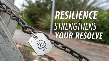 Resilience Quote on Lock, Strengthening Resolve, Urban Setting, Photography, Outdoor, Close-Up, Inspirational Message