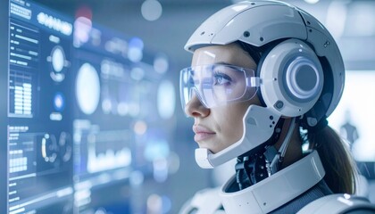 Futuristic Female Robot in High-Tech Environment