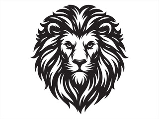 Obraz premium Majestic Lion Face Front View - Black and White Vector Line Art Illustration