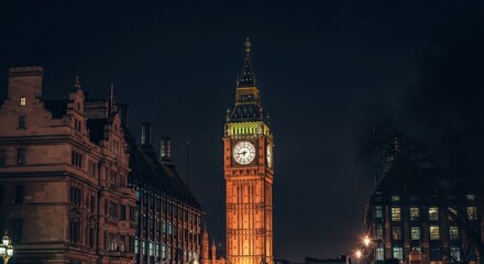 Fototapeta premium Majestic Big Ben Clock Tower Glowing Gold Against the London Night