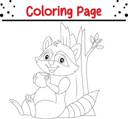 Cute raccoon coloring book page for kids
