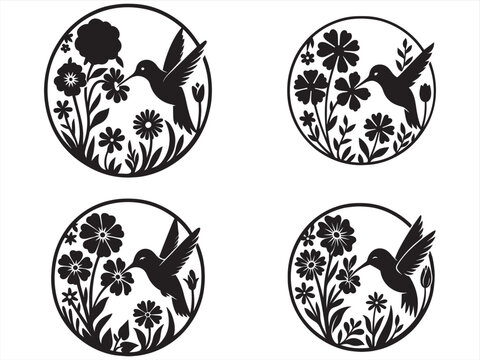 Woman Face Silhouette with Flowers - Black and White Vector Illustration with Red Accent