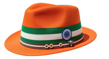 Indian flag hat tricolor orange green white isolated on transparent background