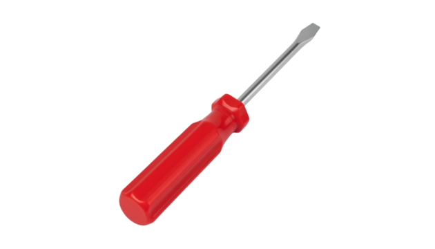 red Handle Screwdriver with Metal Shaft isolated on solid white background