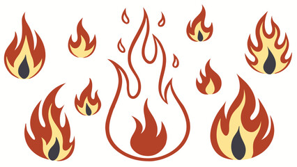 Stylized Fire Flames:  Vibrant Red and Yellow Cartoon Illustration, Energetic and Playful Design, Isolated on White Background.