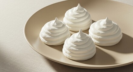 Delicate Meringue Peaks on a Soft Beige Plate for Dessert Delight and Culinary Inspiration