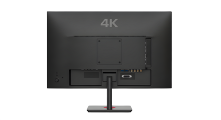 Black 4 K computer monitor rear view with ports technology