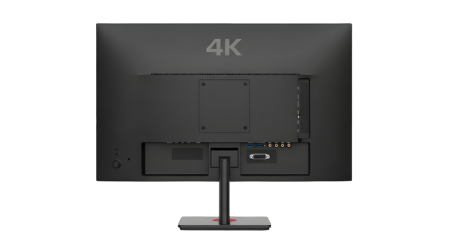 Black 4 K computer monitor rear view with ports technology