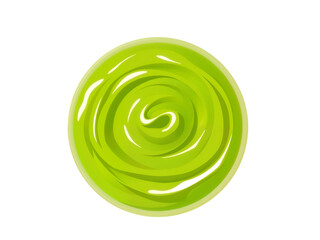 Glossy green swirl cream in a flat top-down view on transparent background. Generative AI