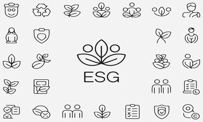 E S G logo with surrounding environmental and social icons