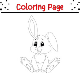 Cute Rabbit Coloring Book Page. Happy Easter Bunny Drawing