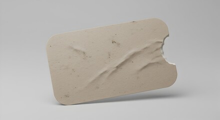 Chewed blank cardboard note or label with a bite mark on a light grey background.