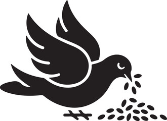 Obraz premium Pigeon Eating Food Vector Icon – Solid Black Silhouette Bird Illustration.