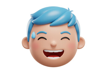 Isolated Smiling Boy with Blue Hair and Sweat Drop