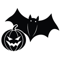 bat and pumpkin vector icon