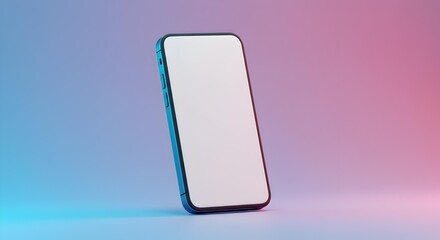 Dynamic Smartphone Mockup with Blank Screen on Gradient Pink and Blue Neon Background