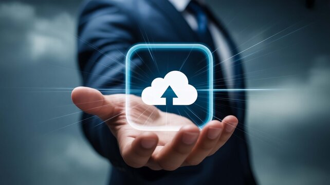 Empowering Businesses with Cloud Solutions Seamless Data Transfer in the Palm of Your Hand featuring sleek blue tones