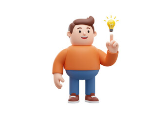 Isolated Man Having an Idea with Light Bulb
