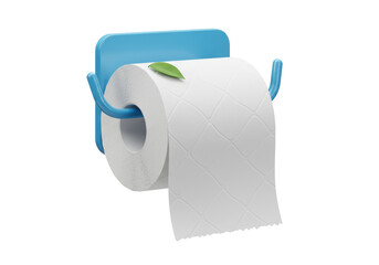 Isolated Toilet Paper Roll with Green Leaf