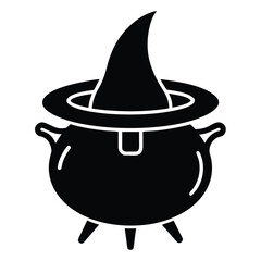 cauldron with witch hat vector icon