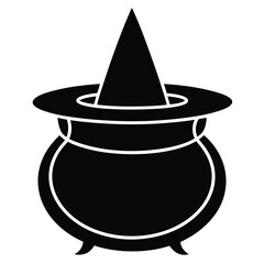 cauldron with witch hat vector icon