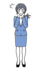 驚いた表情で立つスーツのOLさん（シンプル）