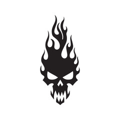 Flaming Skull Stencil, Black Silhouette of Demonic Head on Fire, Tribal Vector Art for Tattoo or Halloween.

