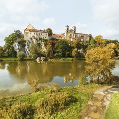 Fototapeta premium Scenic aerial of Tyniec Abbey and river