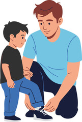 Fototapeta premium Father Helping His Young Son Tie Shoes – Parenting Bond and Everyday Family Moments Illustration