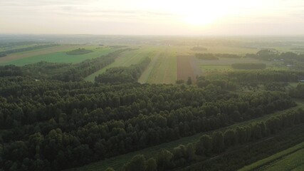 Thick morning fog over autumn forest hills
