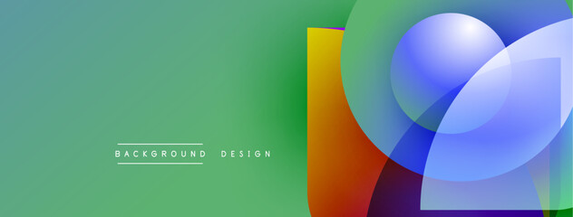 Abstract geometric shapes overlap. Vibrant colors blend, creating modern background design. Smooth gradients offer visual interest.