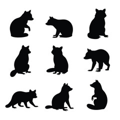 Nine Striking Raccoon Silhouettes In Varying Poses Showcase Playful Yet Enigmatic Nature
