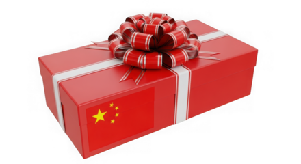 Chinese gift box with flag isolated on transparent background