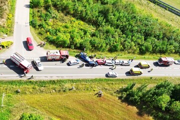 Aerial perspective of rescue operations at crash, Poland, Europe 25.08.2024 © AlexGo
