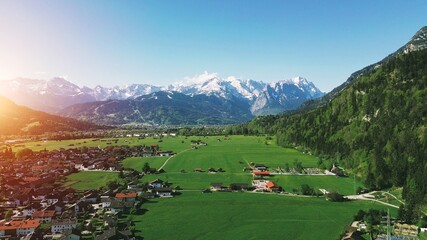 Peaceful German village under alpine mountains