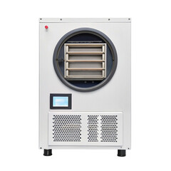 Freeze dryer machine with multiple trays for food preservation.