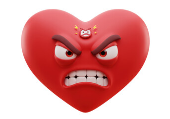 Isolated Furious Red Heart Emoji with Angry Eyebrows and Teeth