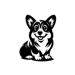 A happy corgi puppy sits attentively, isolated on white