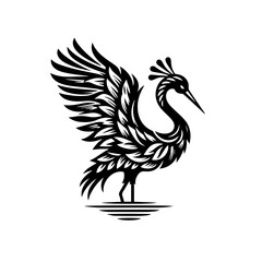 Obraz premium An elegant crane stands gracefully with its wings spread