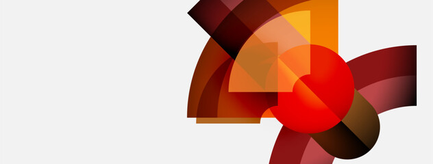 Abstract design features overlapping orange, red shapes. Minimalist composition with smooth gradients, creating dynamic visual impact.