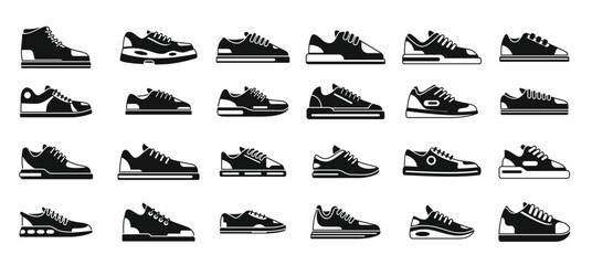 Sneakers icons set simple vector girl shoe