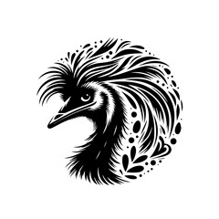 Obraz premium Stylized head of an emu bird with decorative foliage