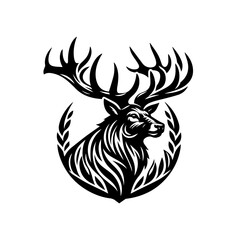 Majestic stag with large antlers isolated on white background