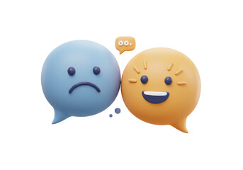 Isolated Sad and Happy Speech Bubbles Representing Opposing Opinions