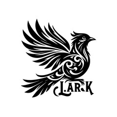 Obraz premium Stylized bird with ornate wings and lettering