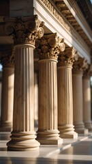 Fototapeta premium Sunlit classical columns, detailed capitals, and bases