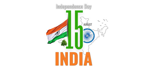 India Independence Day 15 August 1947 banner, poster, Illustration background, and card design with Indian map, India flag, Indian flag Ribbon, waves, Happy Independence Day India template design. 