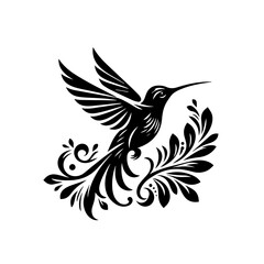 Naklejka premium Hummingbird in flight with stylized floral elements isolated