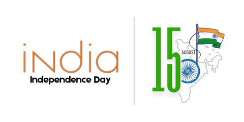 India Independence Day 15 August 1947 banner, poster, Illustration background, and card design with Indian map, India flag, Indian flag Ribbon, waves, Happy Independence Day India template design. 